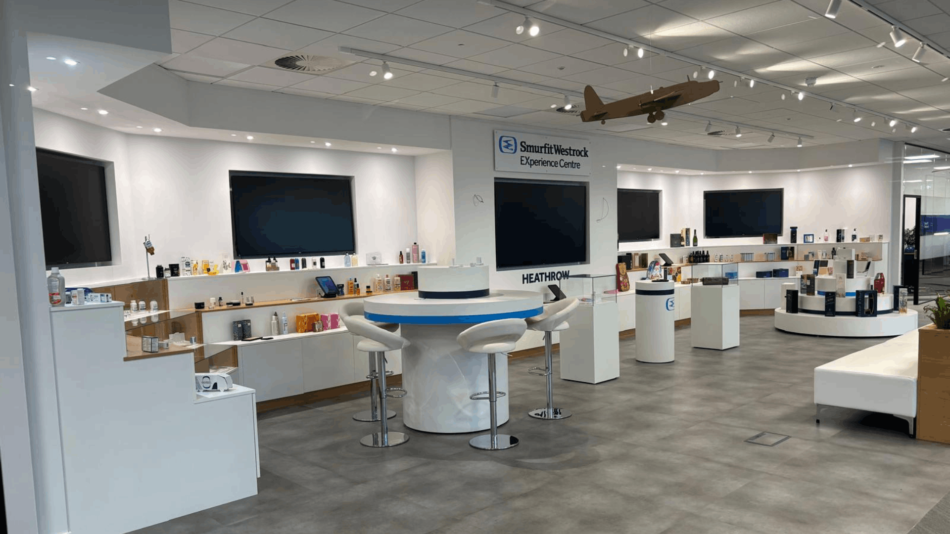 Smurfit westrock experience centre with display shelving, presentation screens and product showcase areas