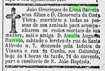 Recorte histórico da Gazeta das Notícias sobre Amália Augusta Pereira de Lima Barreto
