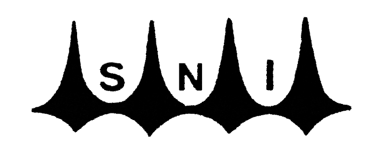 Logotipo em preto do extinto SNI (Serviço Nacional de Informações), com cinco pontas estilizadas que lembram uma coroa ou estrutura metálica. Nas três pontas centrais, aparecem as letras S, N e I, respectivamente. O SNI foi o principal órgão de inteligência e vigilância do regime militar brasileiro (1964–1985).