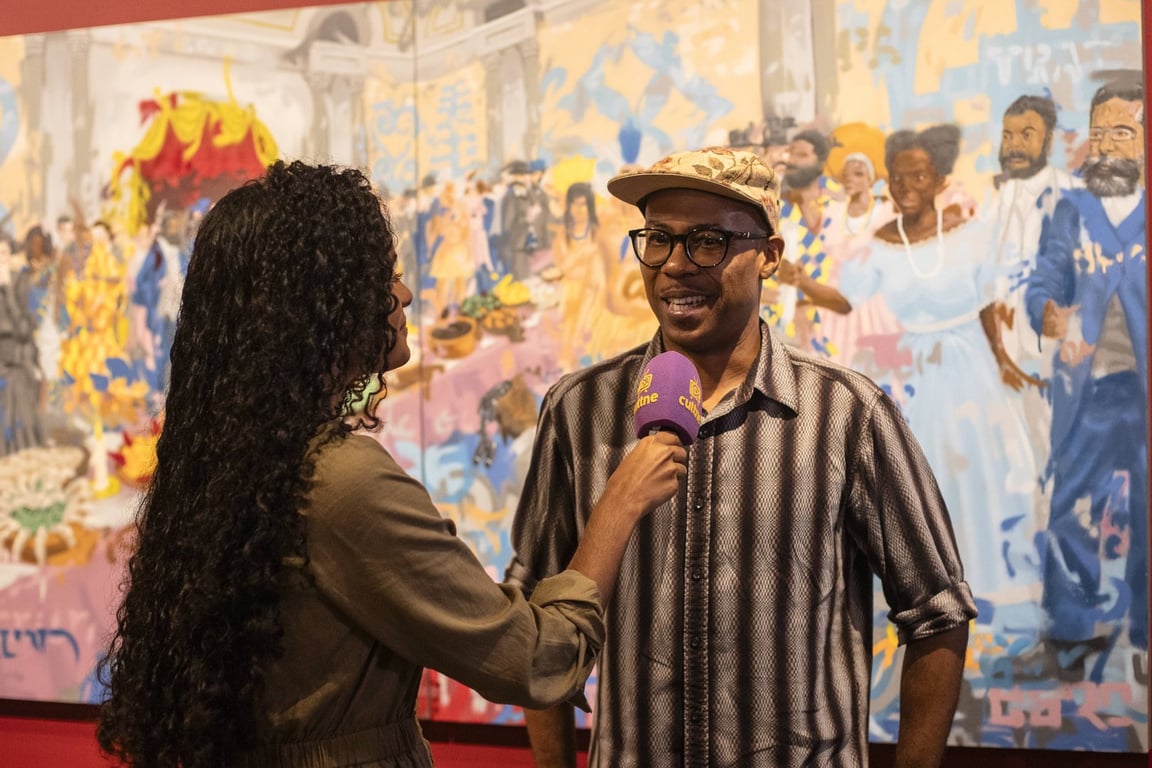 Detalhes de obra na exposição Linha de Cor