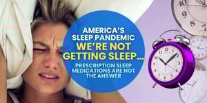 Person with pillow over ears, text on sleep issues, and a purple alarm clock.