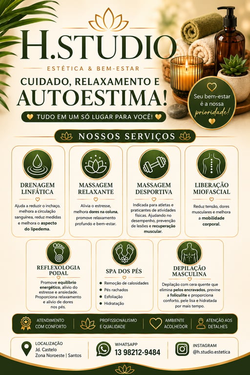 H.STUDIO.ESTÉTICA Masculina Massagens, Depilação, Limpeza de Pele.. Massagem nuru em