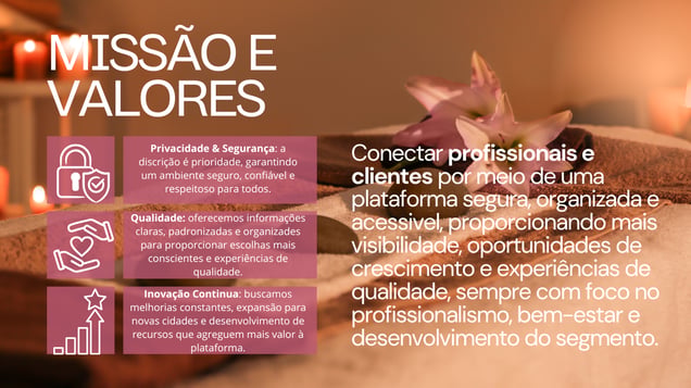 Missão e valores da Top Massagens: privacidade, qualidade e inovação contínua