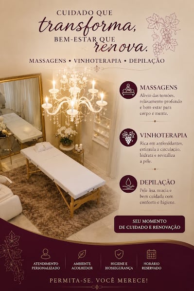 MASSAGEM/ DEPILAÇÃO CERA OU MAQUINA E (VINHOTERAPIA)