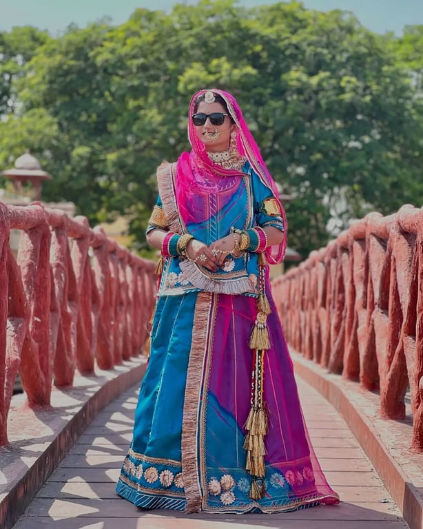 Gota Patti Upada Crape Suit With Pure Thakur Ji Odhni