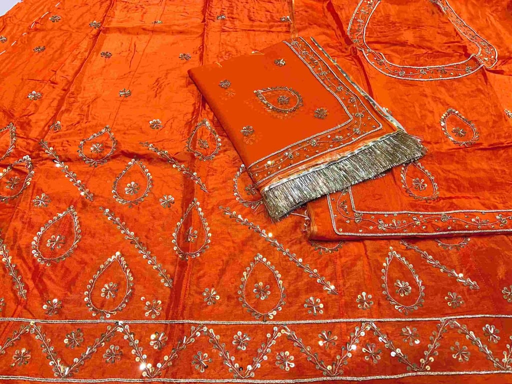 Heavy Upada Crape With Pure Thakur Ji Odhni (ORANGE) AK