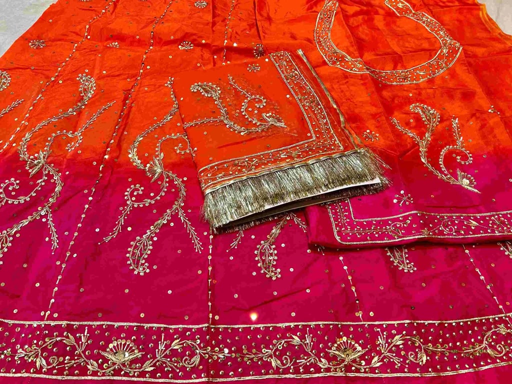 Heavy Upada Crape With Pure Thakur Ji Odhni Heavy Poshak Purple  AK 1308