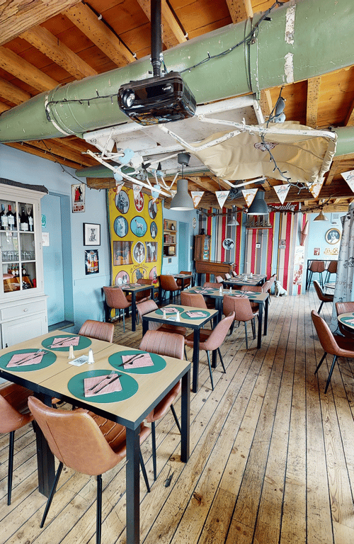 Un chien dans un jeu de quilles