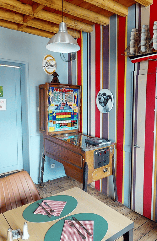 Un chien dans un jeu de quilles