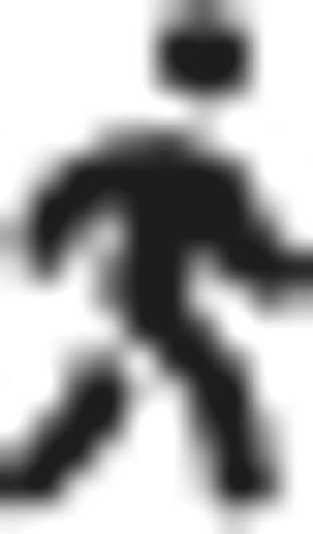 Personnage en noir et blanc qui marche
