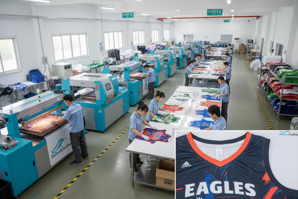Professional factory production line for manufacturing basketball jerseys and wholesale apparel