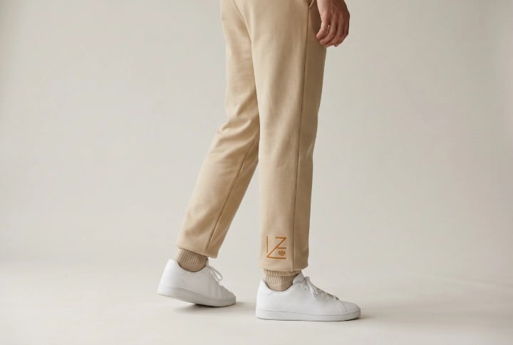Straight sweatpant in sand with heat-transfer ankle logo