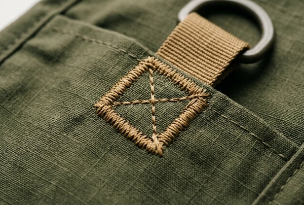 Reinforced bar-tack stitching at stress points on fishing vest