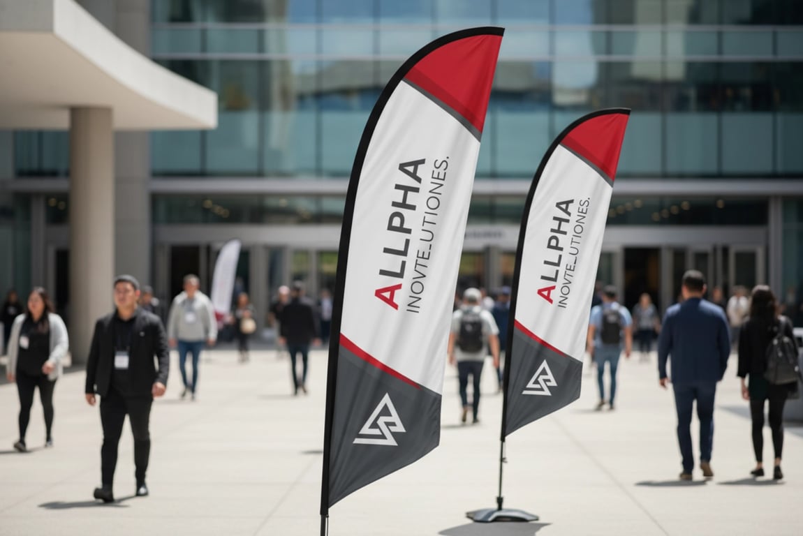 Double-sided printing custom teardrop flag with messages visible from every angle for high-traffic areas