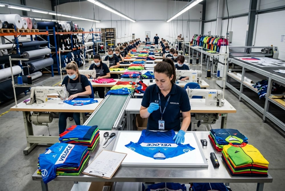 Bulk cycling jersey production with inline QC