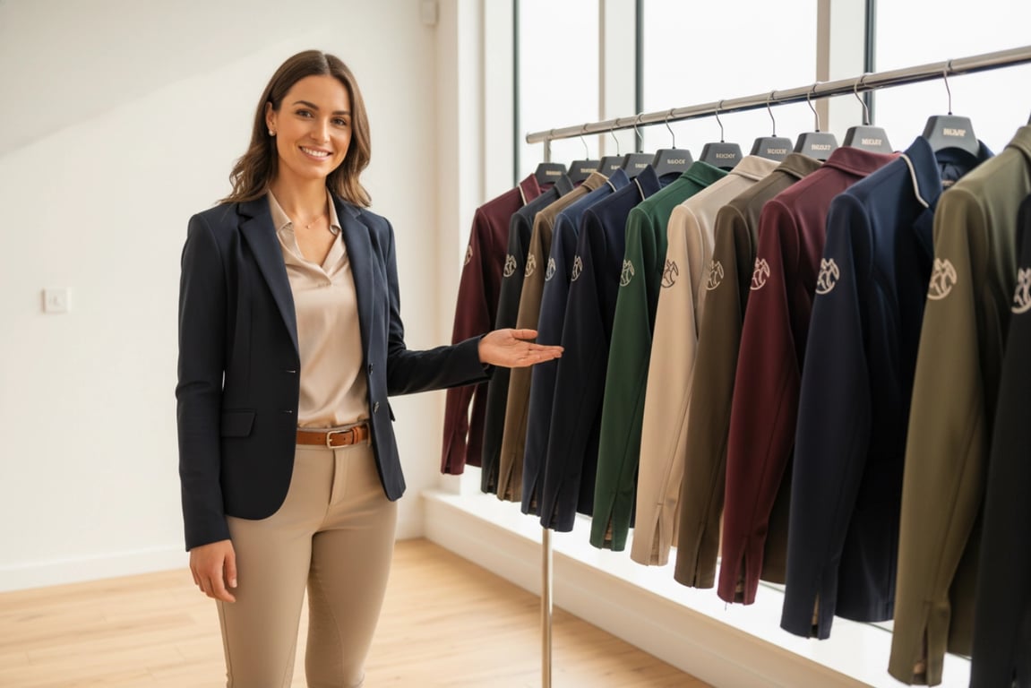 Startup brand founder showcasing wholesale riding jackets collection