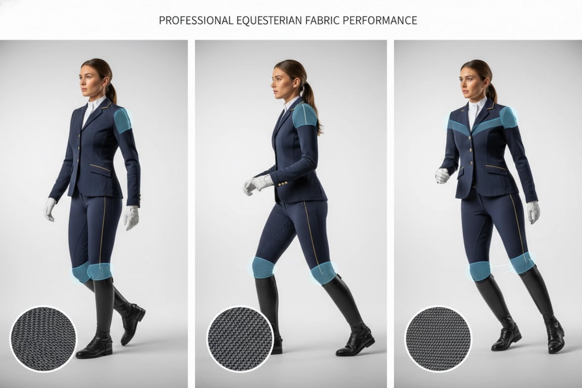 Rider motion sequence showing fabric stretch