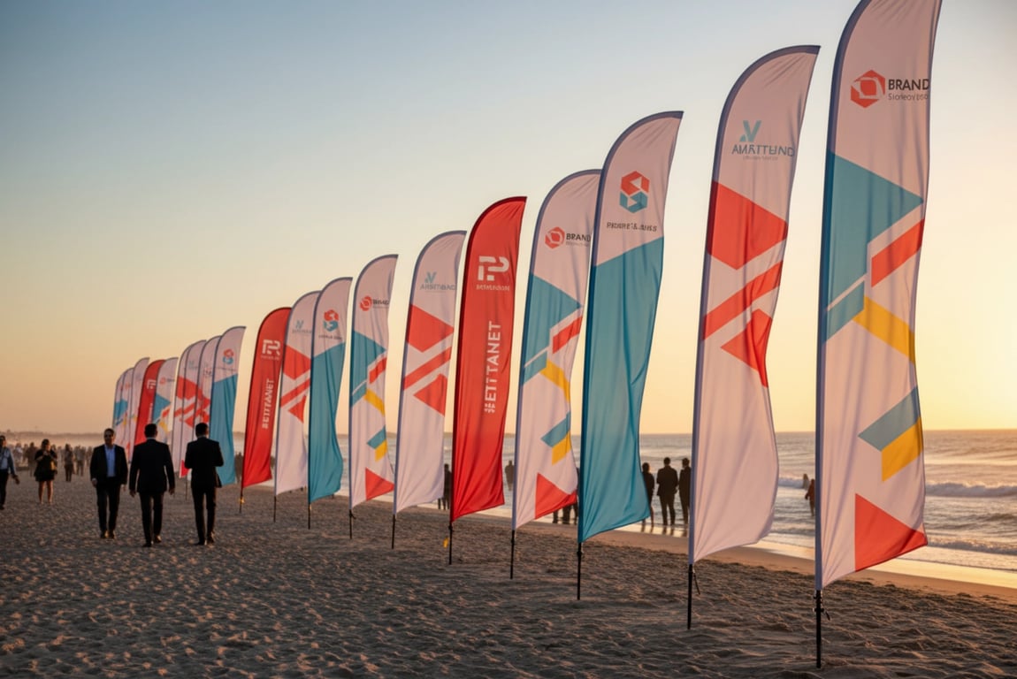 Outdoor event beach flags - 3m teardrop and feather flags for festival branding