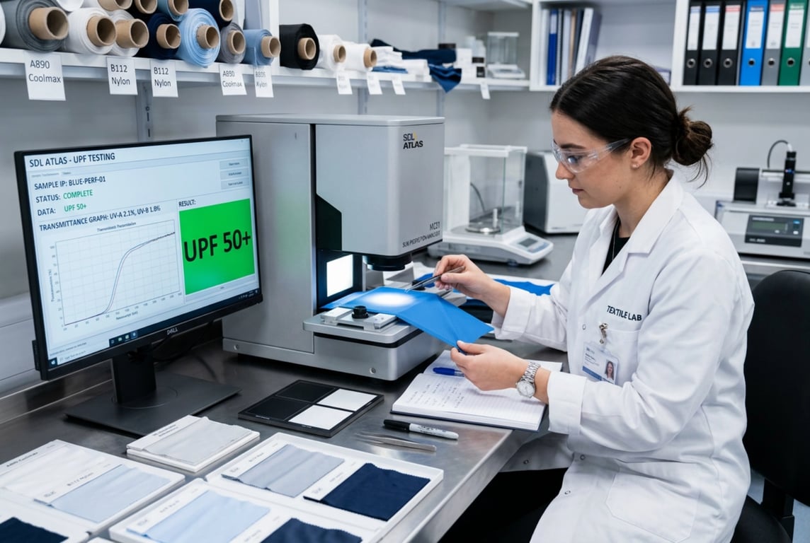 UPF sun protection fabric testing in laboratory with SDL Atlas equipment