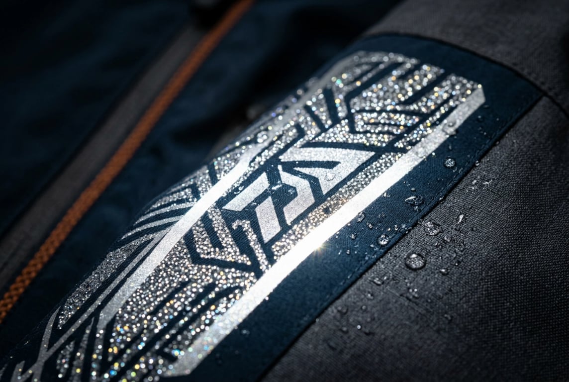 High-Visibility Reflective Print on Fishing Jacket - Glass Microbead Technology