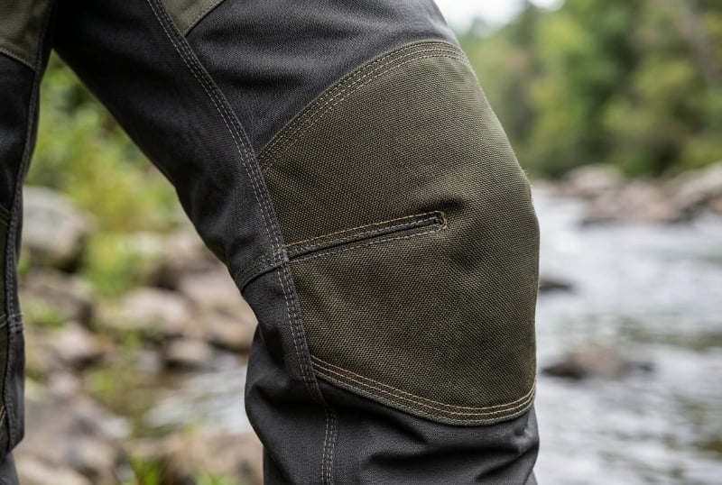 Reinforced Knee Panels with 1000D Cordura on Fishing Waders