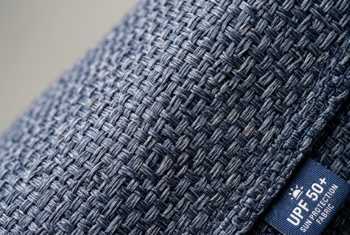 UPF50+ sun protection fabric technology closeup - certified UV blocking textile