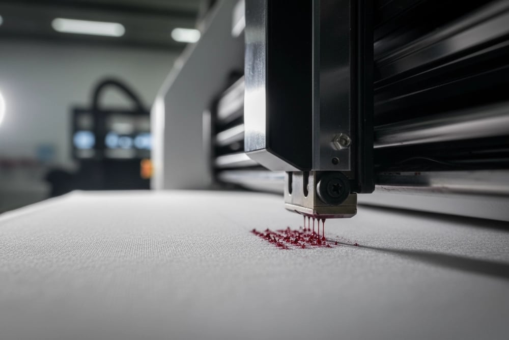 Flag printing specialists operating sublimation printers for custom flag production