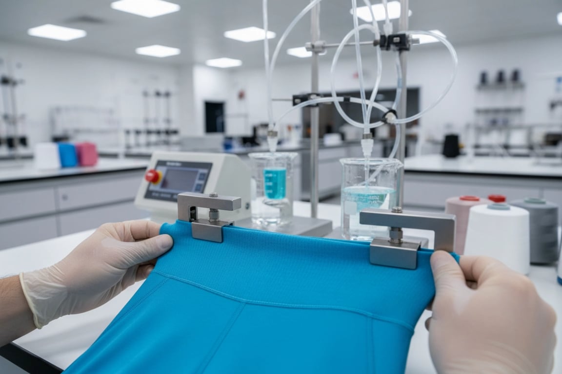 Athletic leggings performance fabric testing at custom factory