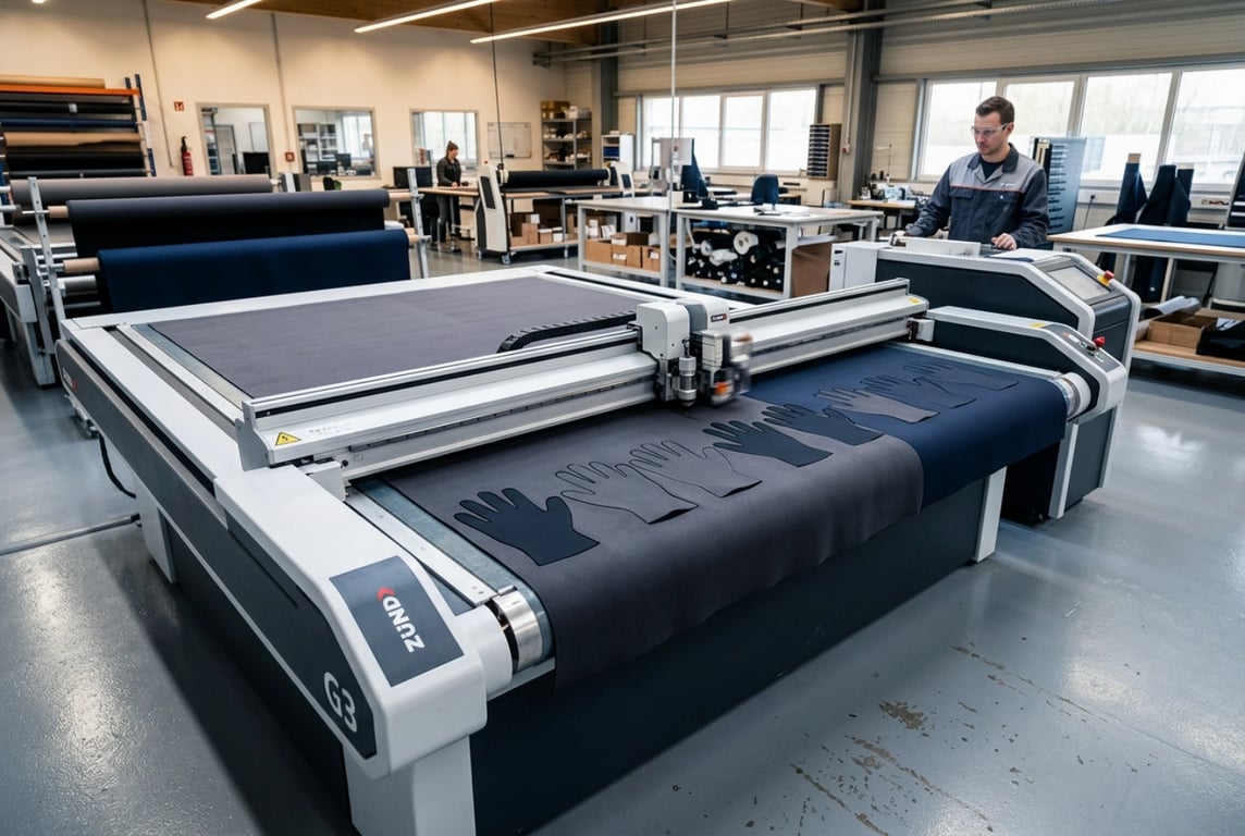 Zund G3 precision cutting system for neoprene fishing gloves