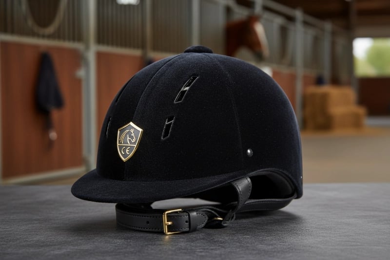Classic velvet riding helmet with CE certification for dressage and show jumping competitions