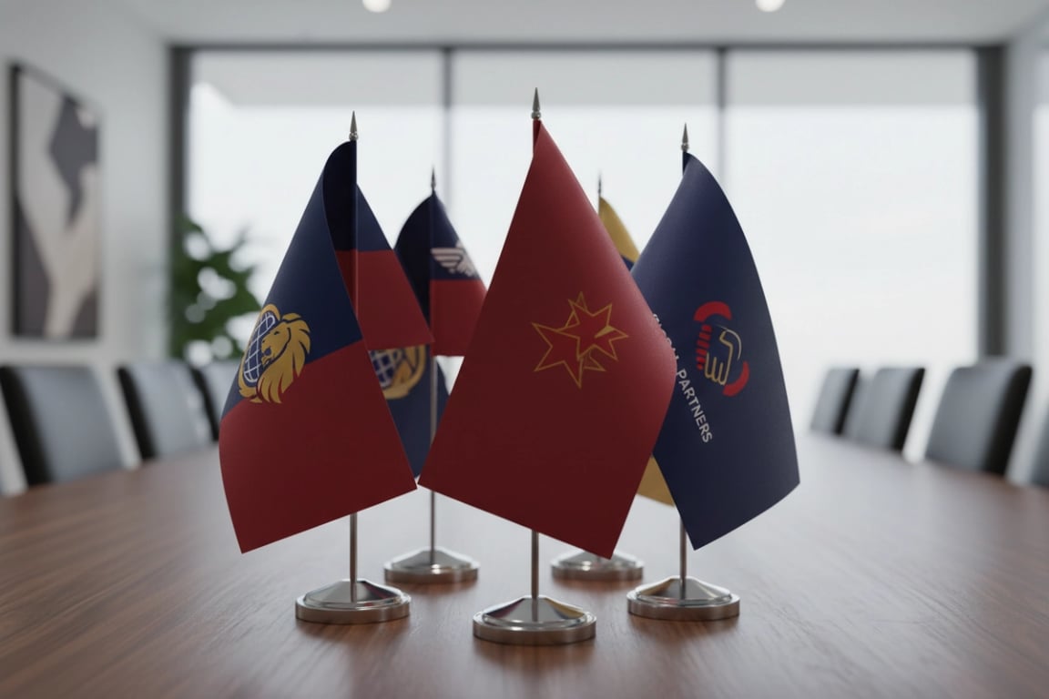 Custom desk flags B2B - executive table flags with double-sided printing and premium stands