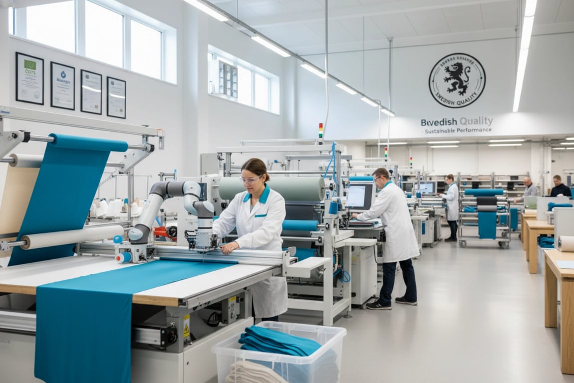 BeRunClothes sustainable factory production line manufacturing eco-friendly workout clothing for Swedish brands