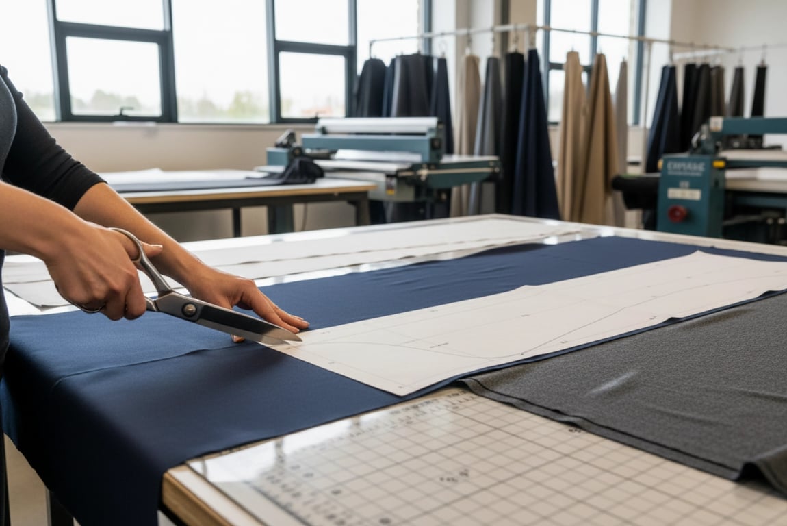 Cutting area for custom riding breeches production