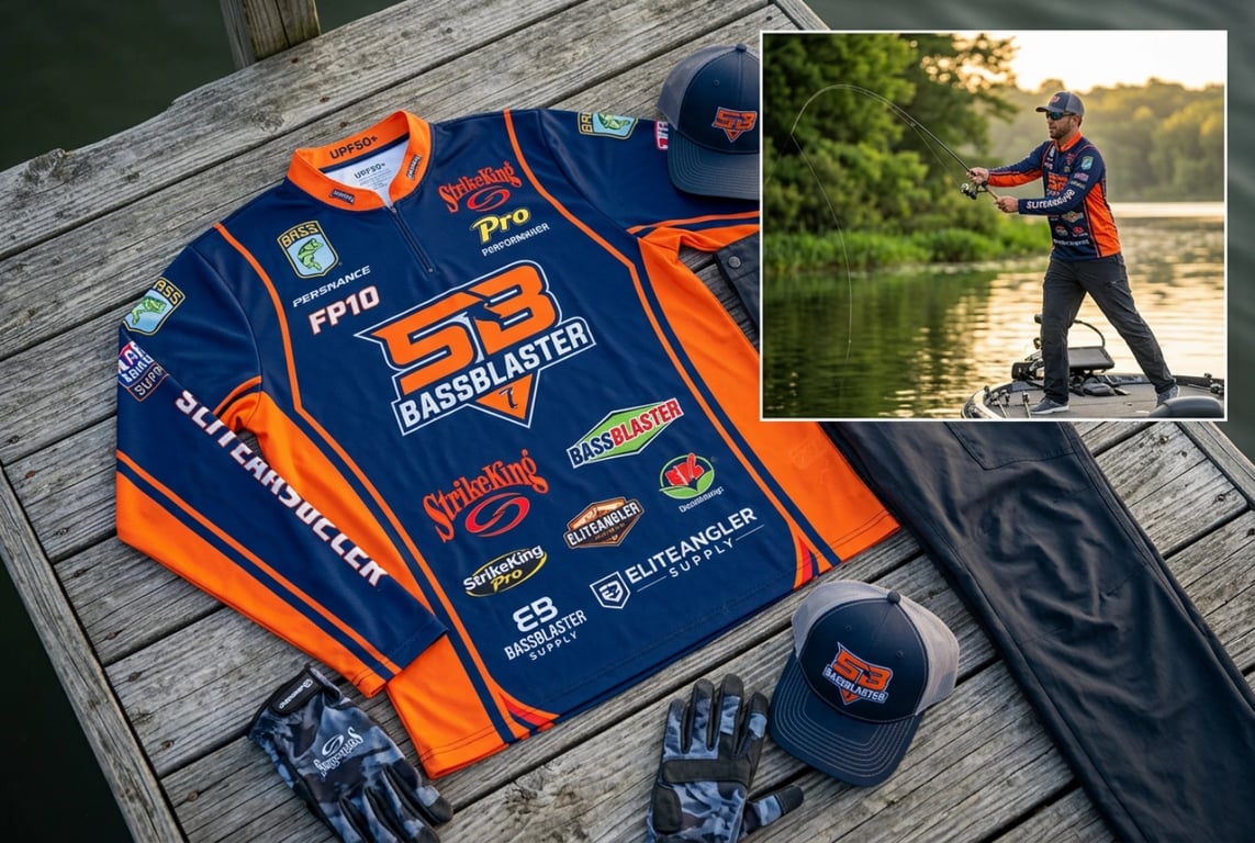 Tournament fishing kit - custom bass fishing jerseys with UPF50+ and sublimation printing