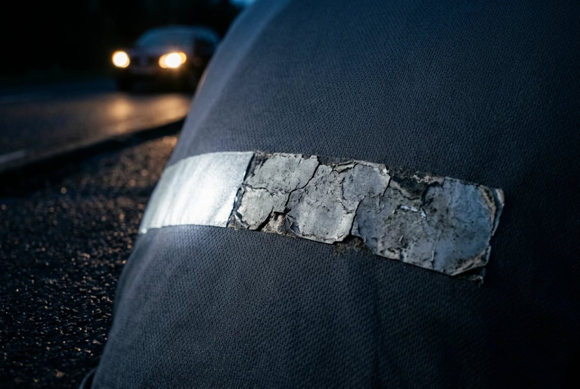 Faded reflective strip causing night safety failure