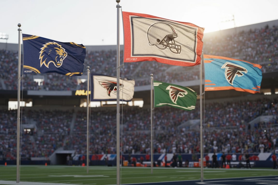 Football league branding flags - standardized flags with personalized team identity designs