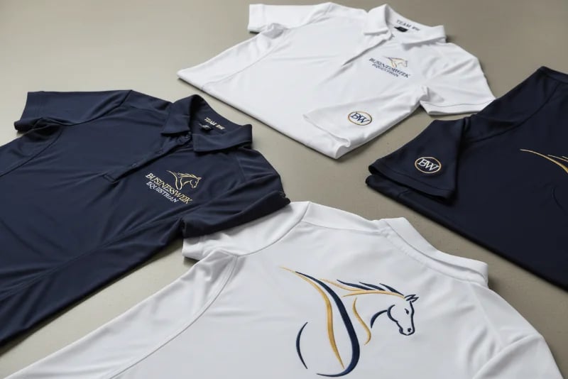 Logo placement options for equestrian team uniforms and riding club shirts