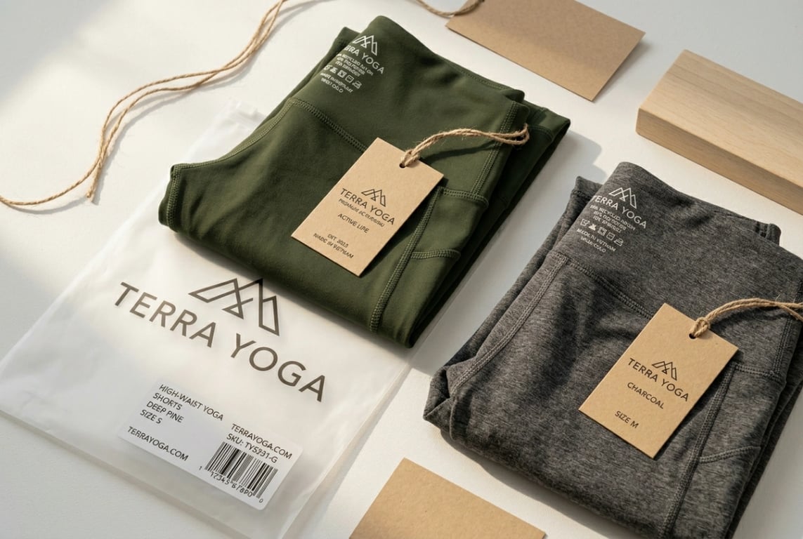 Yoga shorts branded retail packaging