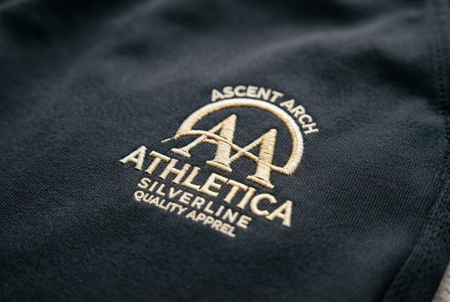 Thigh logo embroidery decoration detail