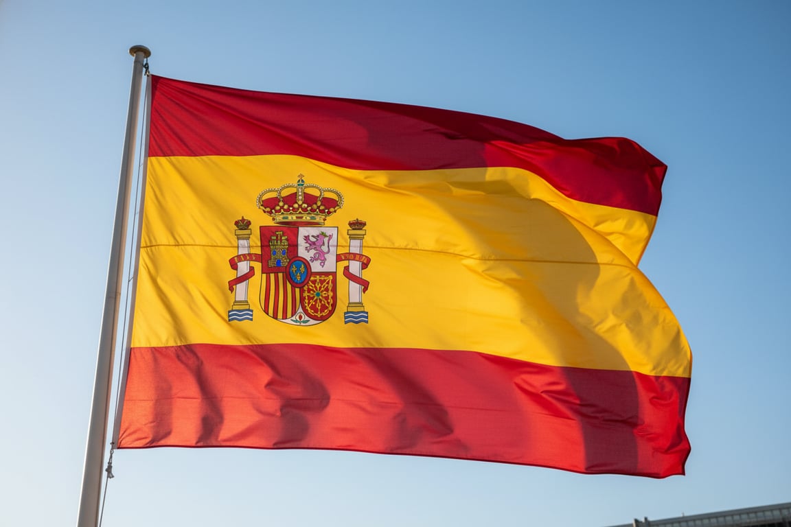 Custom Spain national flag with coat of arms - embassy quality red and yellow