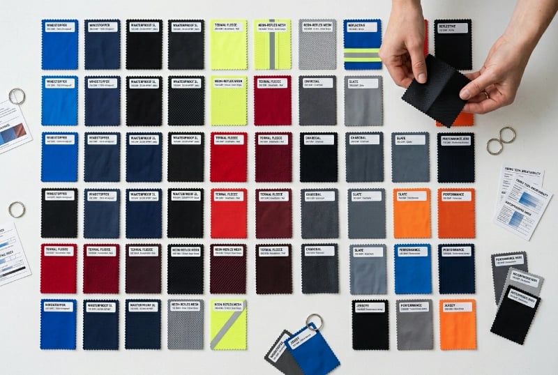Technical cycling fabric swatch library with 50+ options