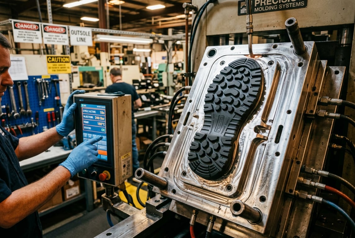Precision Anti-slip Outsole Injection Molding Process for Fishing Boots