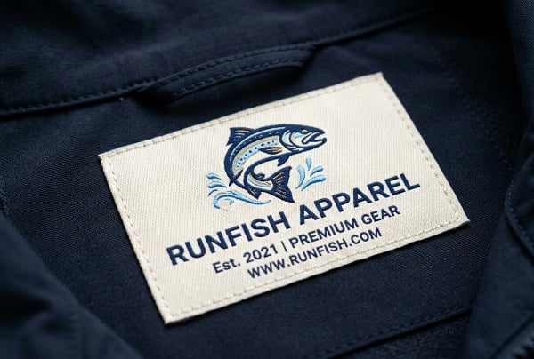 Woven label customization for fishing apparel