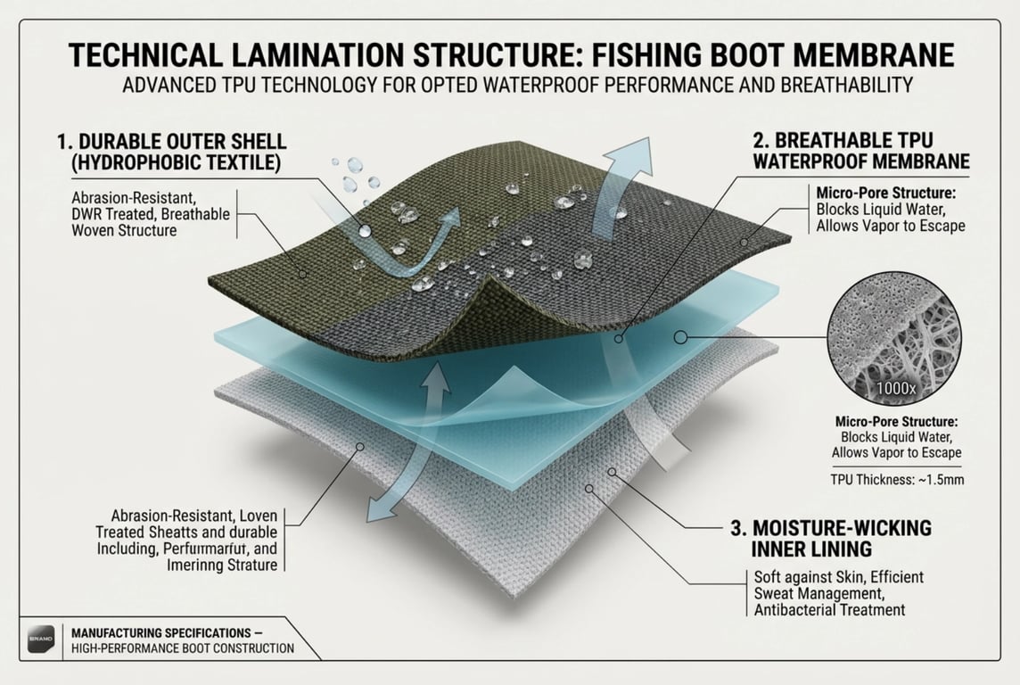 Advanced TPU Waterproof Membrane Lamination for Fishing Boots