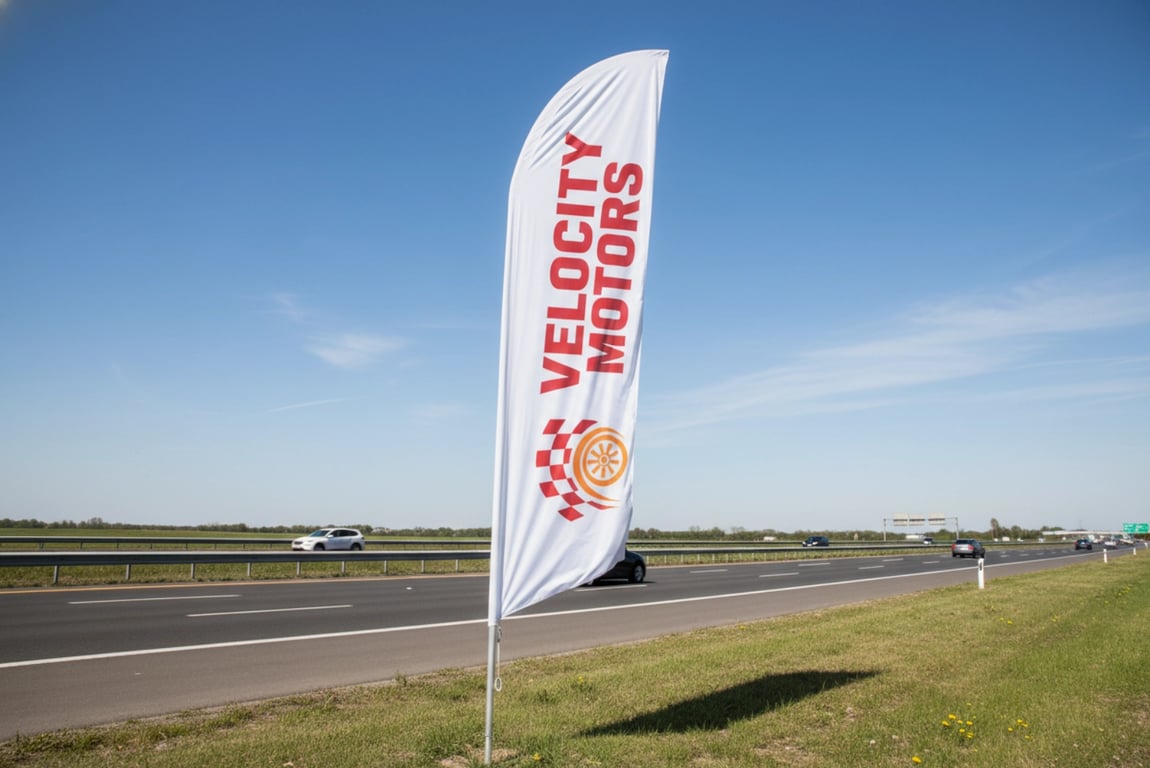 5 meter large promotional feather banner for roadside advertising with highway visibility from distance