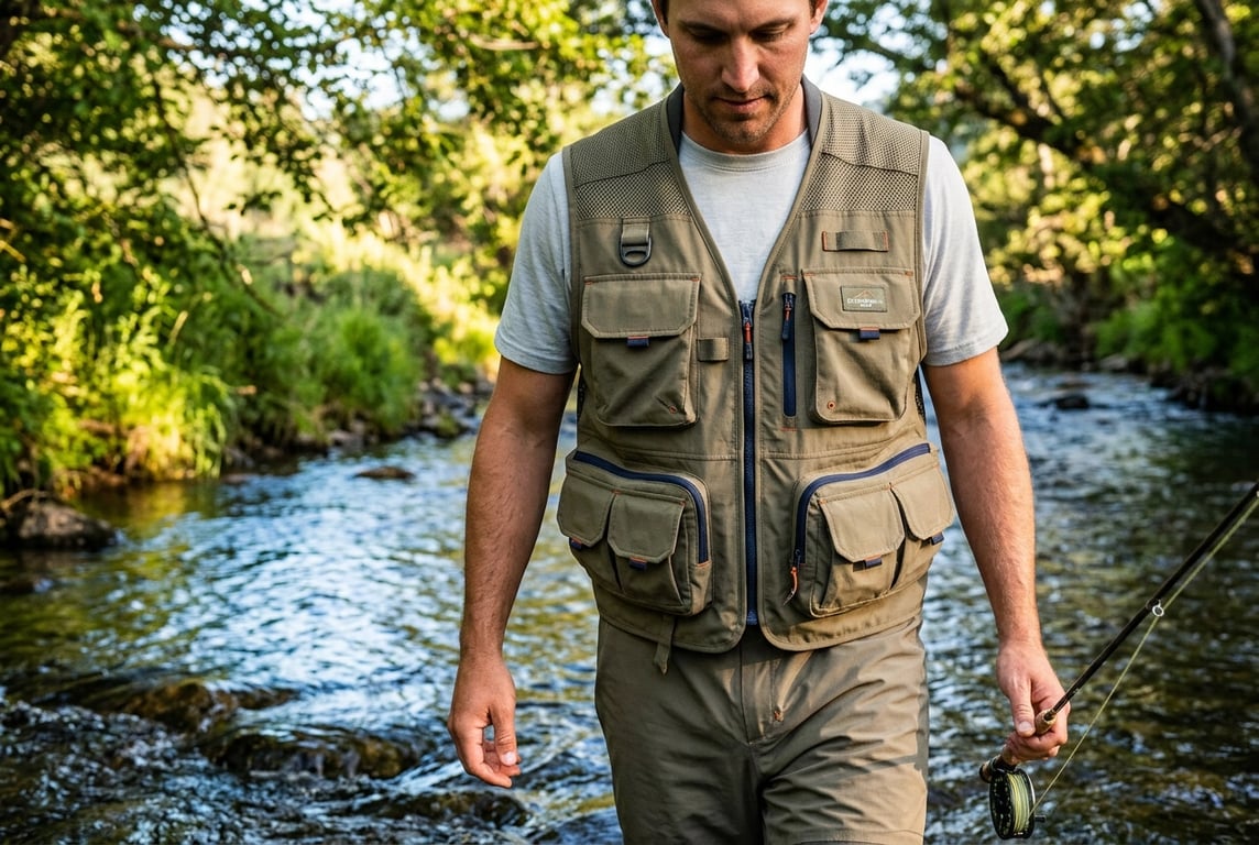 Classic fishing vest with multiple pockets for freshwater anglers