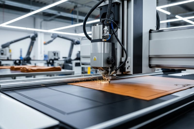 German CNC cutting machine at riding gloves manufacturer facility