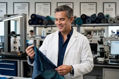 Performance Fabric Engineer portrait - textile engineering specialist with 3 patents