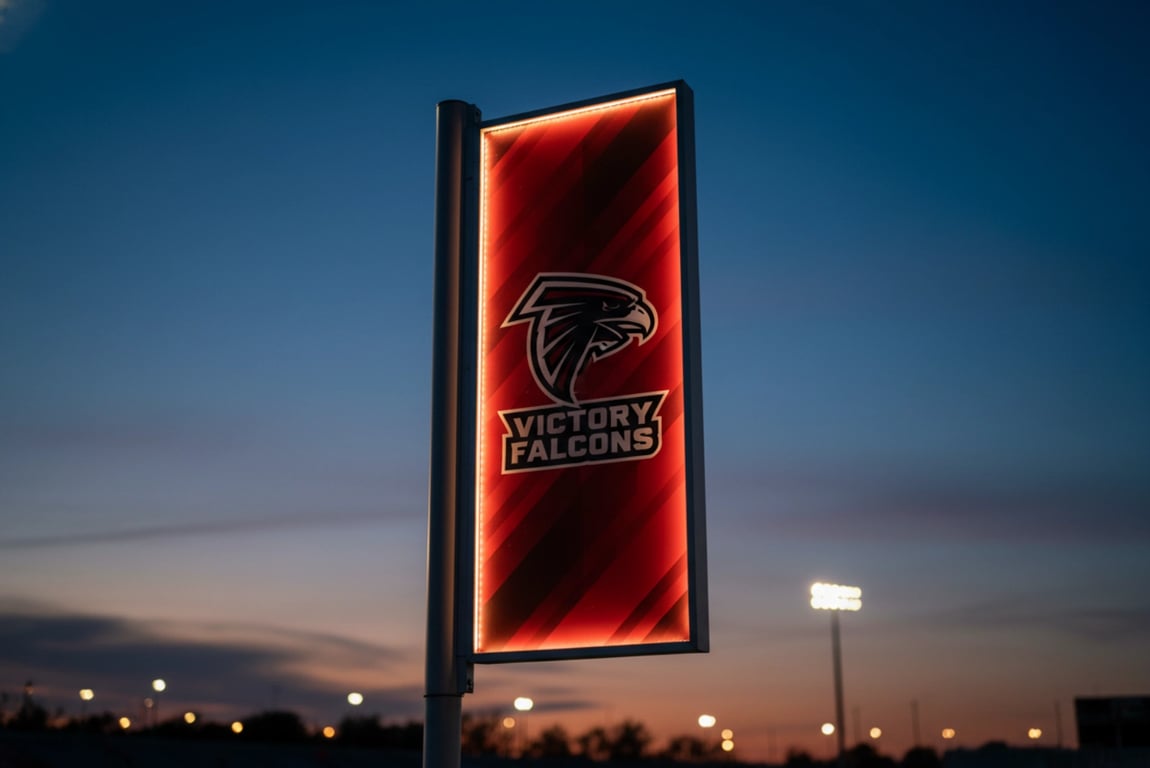 LED illuminated promotional banners - giant flags with programmable lighting for nighttime visibility