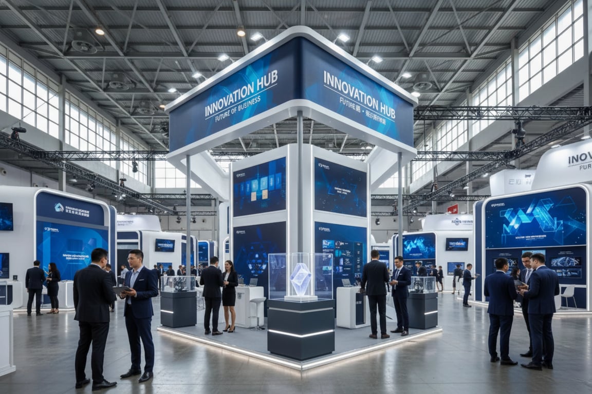 Trade show exhibition flags with 13-17ft feather designs for booth visibility, indoor and outdoor expo use, foot traffic guidance, rises above booth clutter for maximum brand exposure